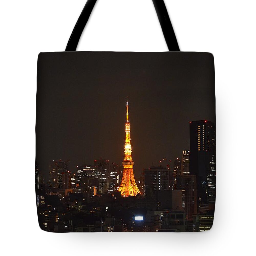 Cityscape Tote Bag featuring the photograph Tokyo Cityscape with Tokyo Tower at Night by Jeff at JSJ Photography