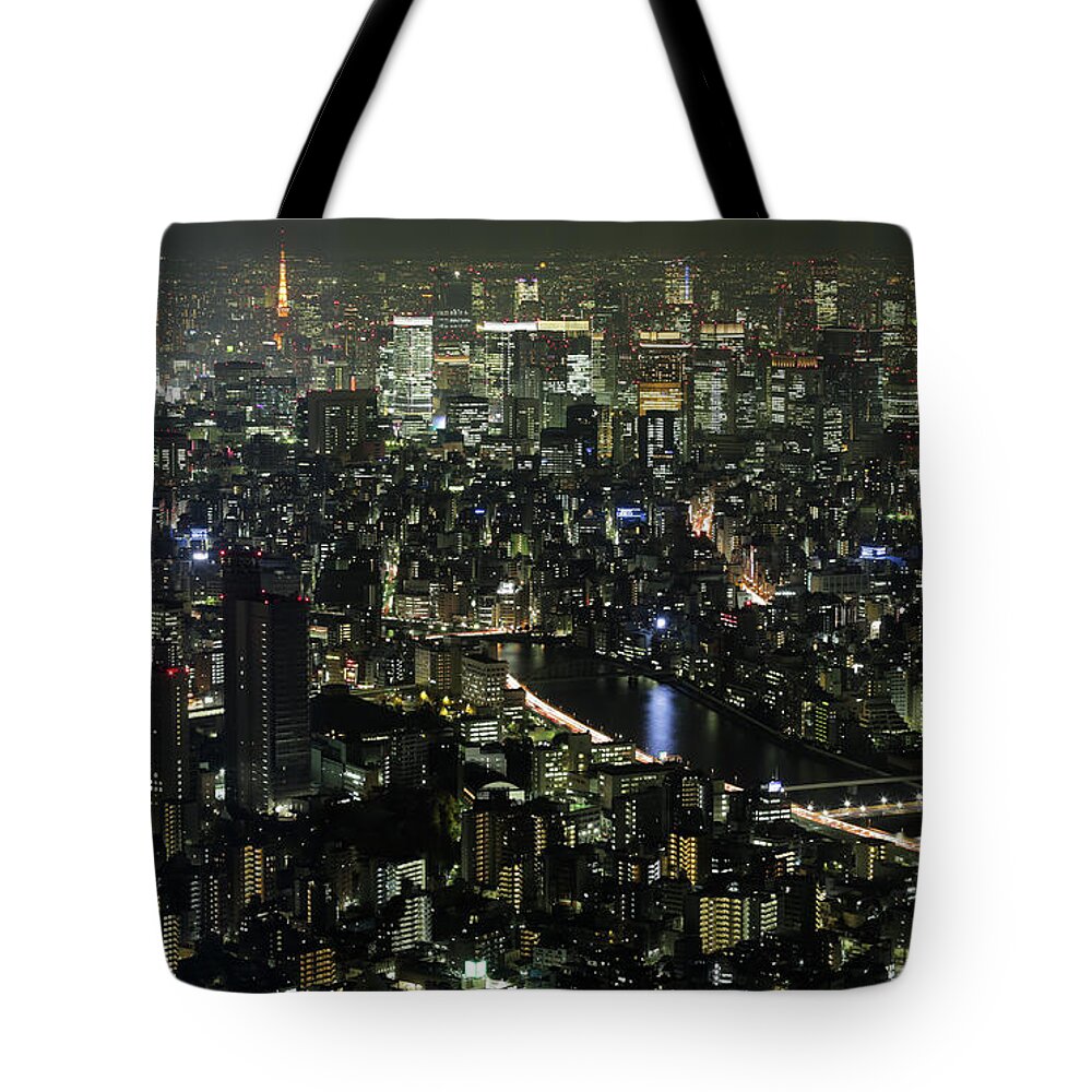 Downtown District Tote Bag featuring the photograph Tokyo Downtown At Night by Alexey Kopytko