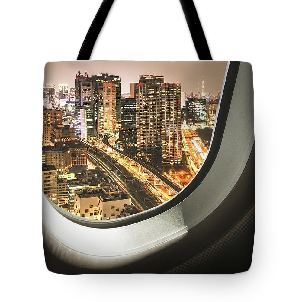Scenics Tote Bag featuring the photograph Tokyo Skyline From The Airplane by Franckreporter