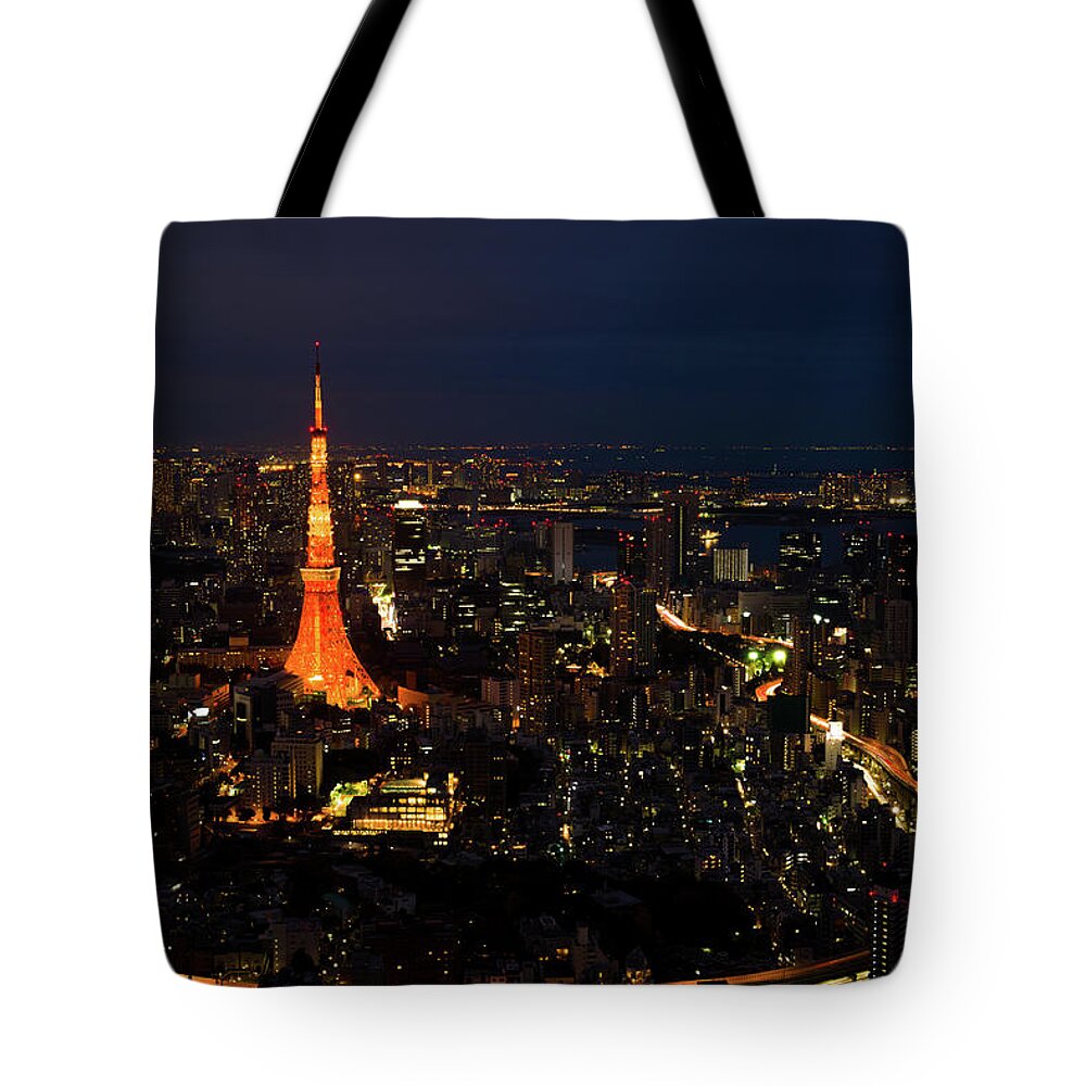 Tokyo Tower Tote Bag featuring the photograph Tokyo Tower By Night by Aaron Tang