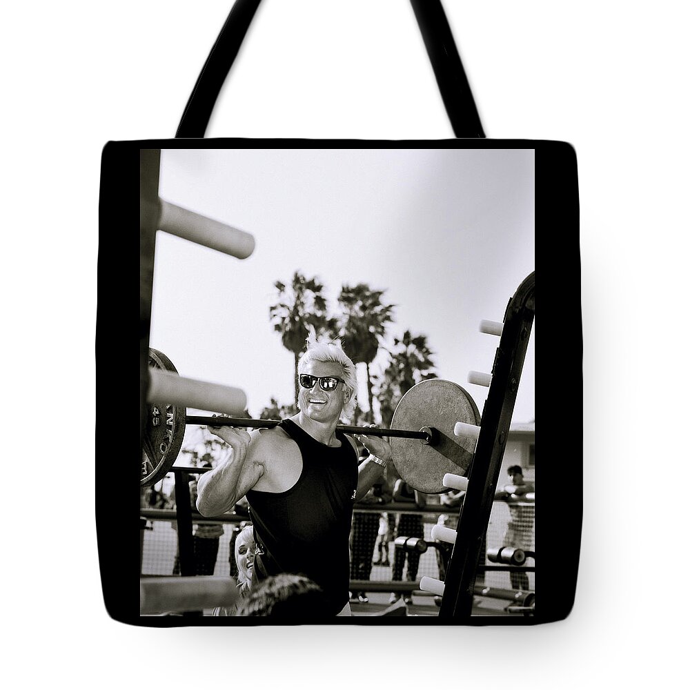 Tom Platz Tote Bag featuring the photograph Strength And Tom Platz In Los Angeles USA by Shaun Higson