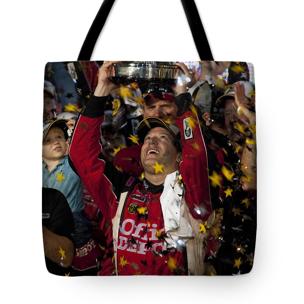 Tony Stewart Tote Bag featuring the photograph Tony Stewart Champion by Kevin Cable