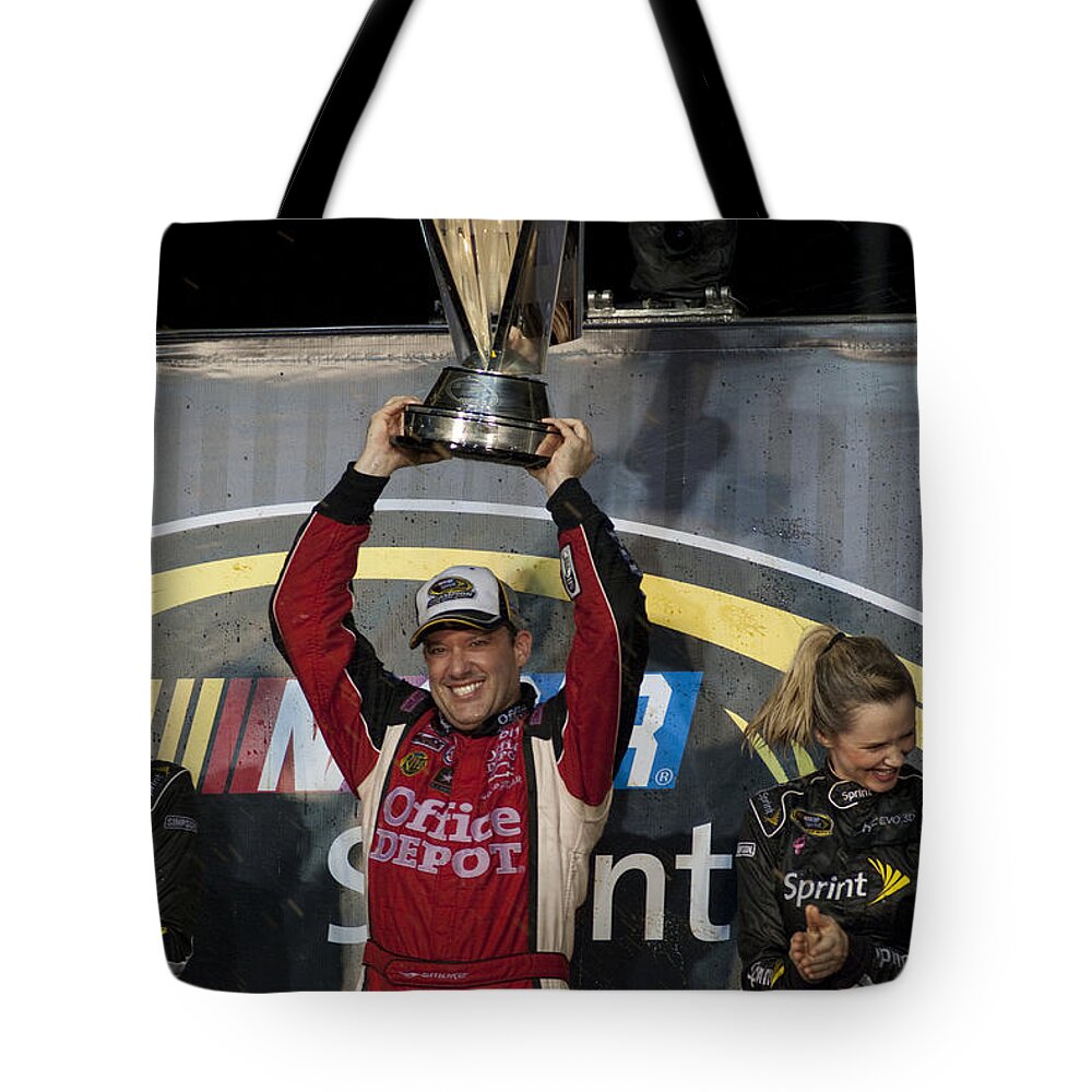 Tony Stewart Tote Bag featuring the photograph Tony Stewart Cup Champ 3 by Kevin Cable