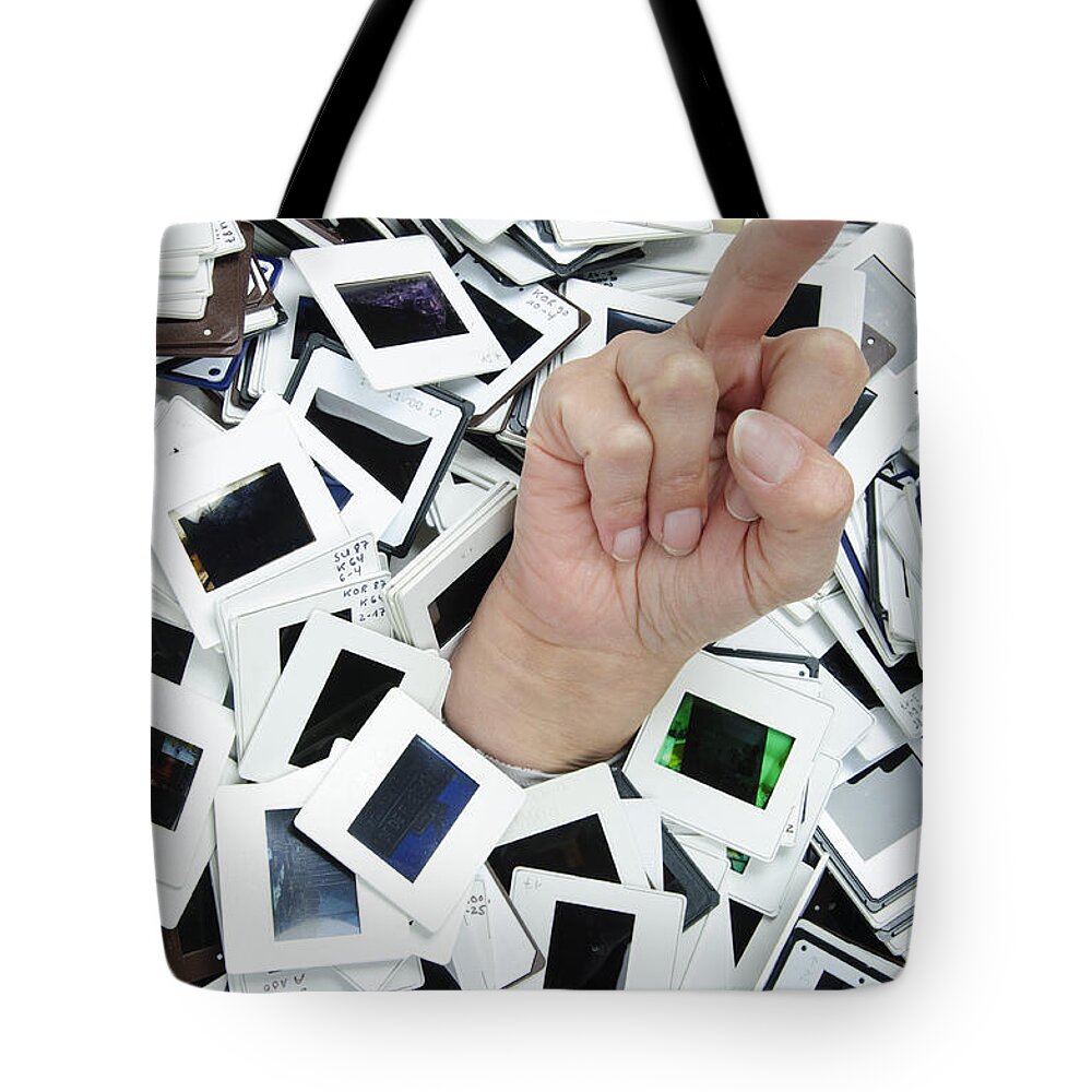 Middle Finger Tote Bag featuring the photograph Too many slides - Hand giving the middle finger by Matthias Hauser
