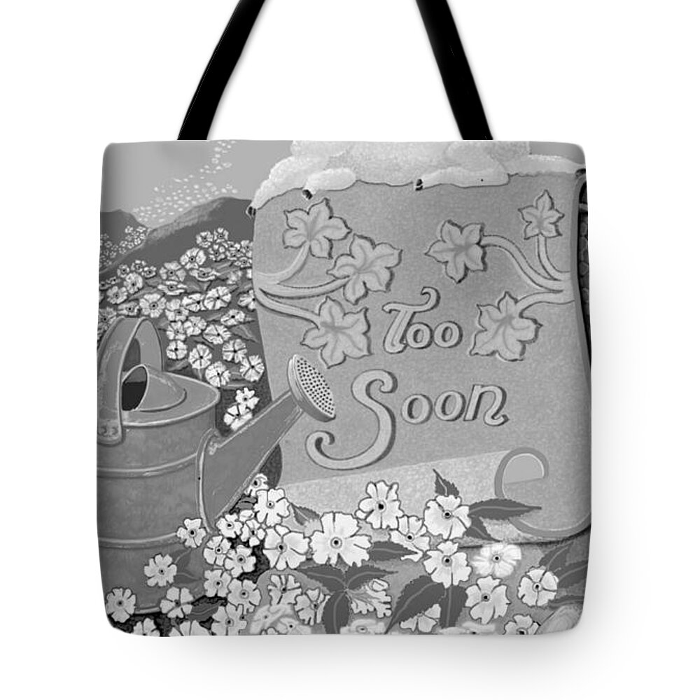 Tombstone Tote Bag featuring the digital art TooSoon by Carol Jacobs