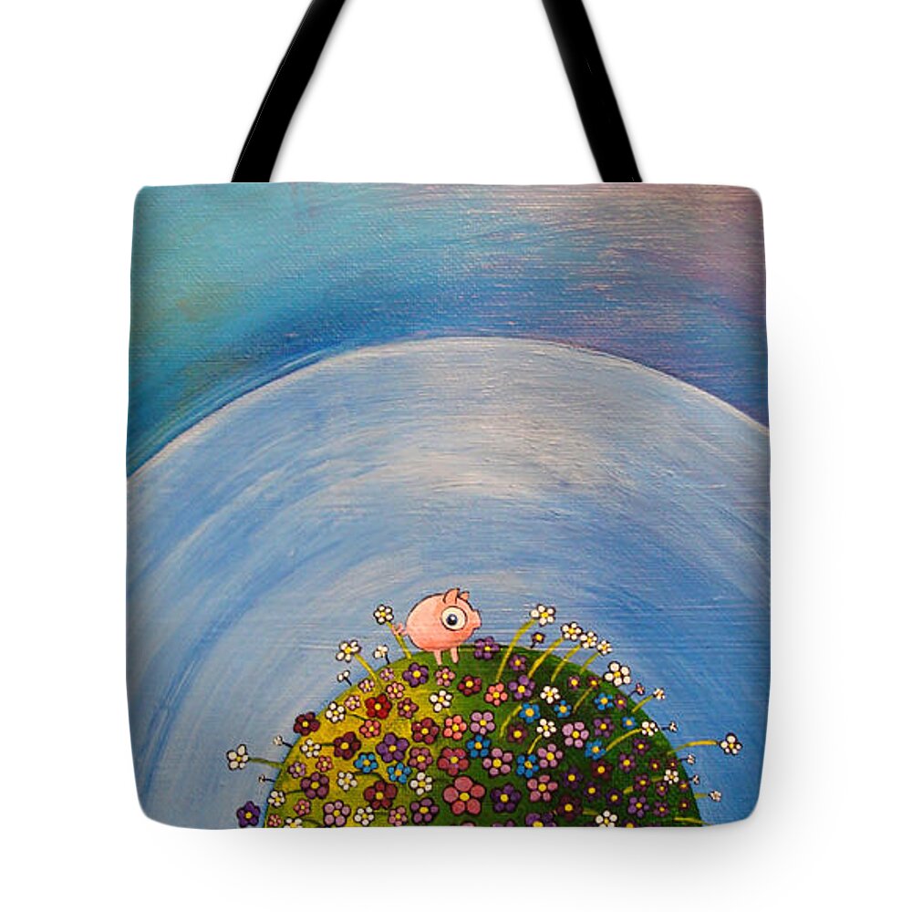 Pig Tote Bag featuring the painting Top Of The World by Mindy Huntress