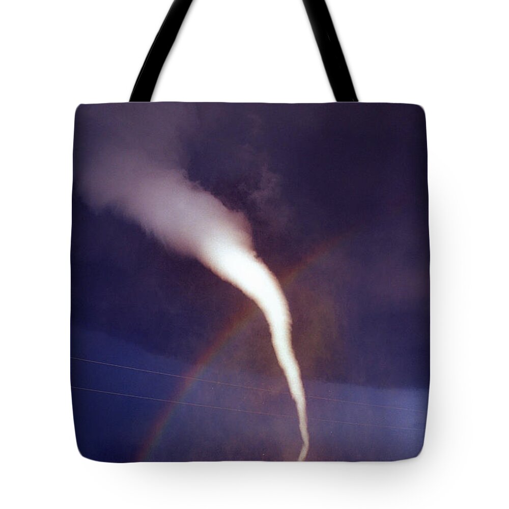 Tornado Tote Bag featuring the photograph Tornado with Rainbow in Mulvane Kansas by Jason Politte