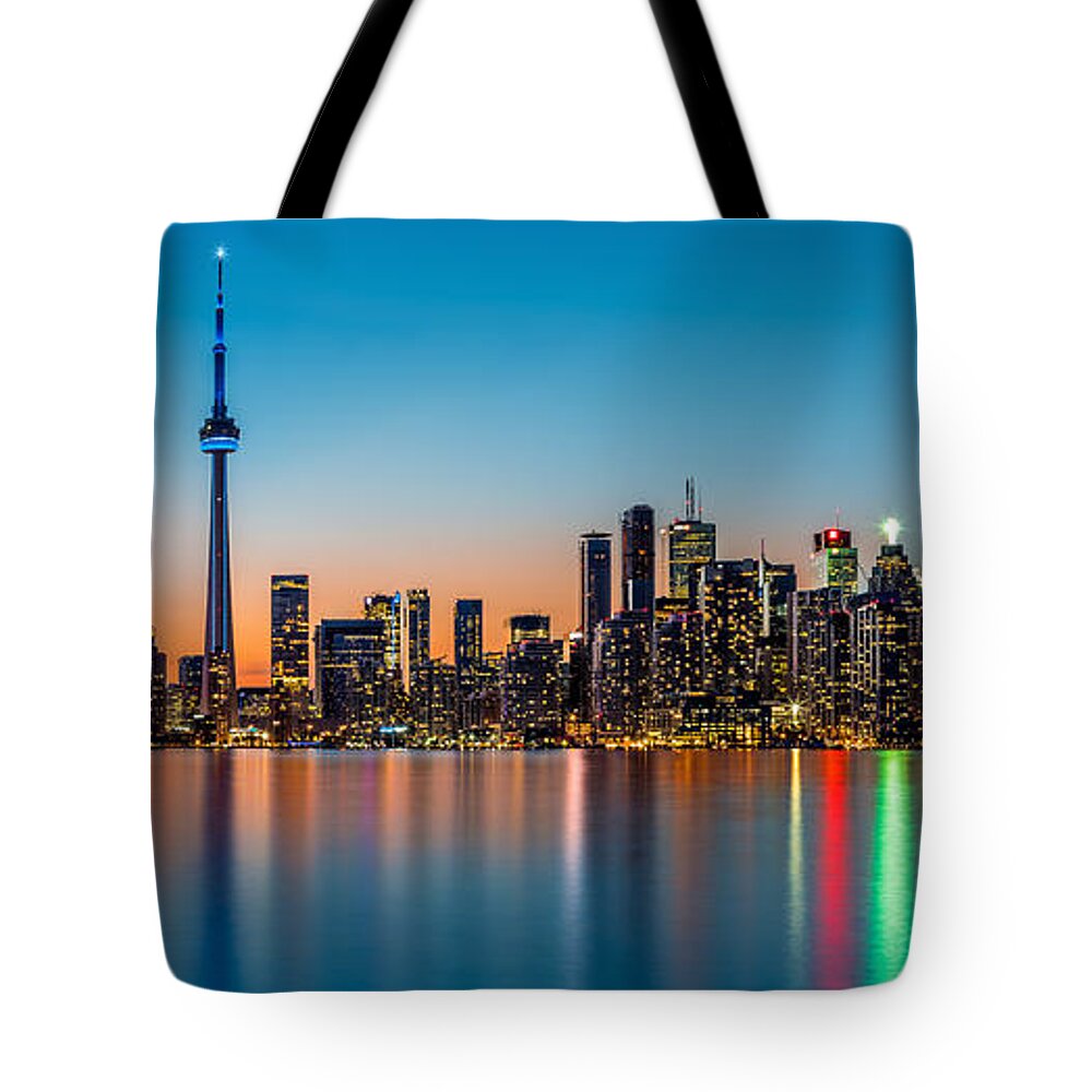 Canada Tote Bag featuring the photograph Toronto panorama at dusk by Mihai Andritoiu