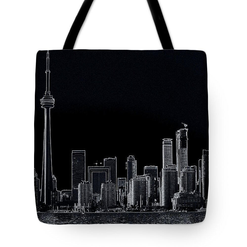 Toronto Tote Bag featuring the photograph Toronto Skyline black and white abstract by Jale Fancey