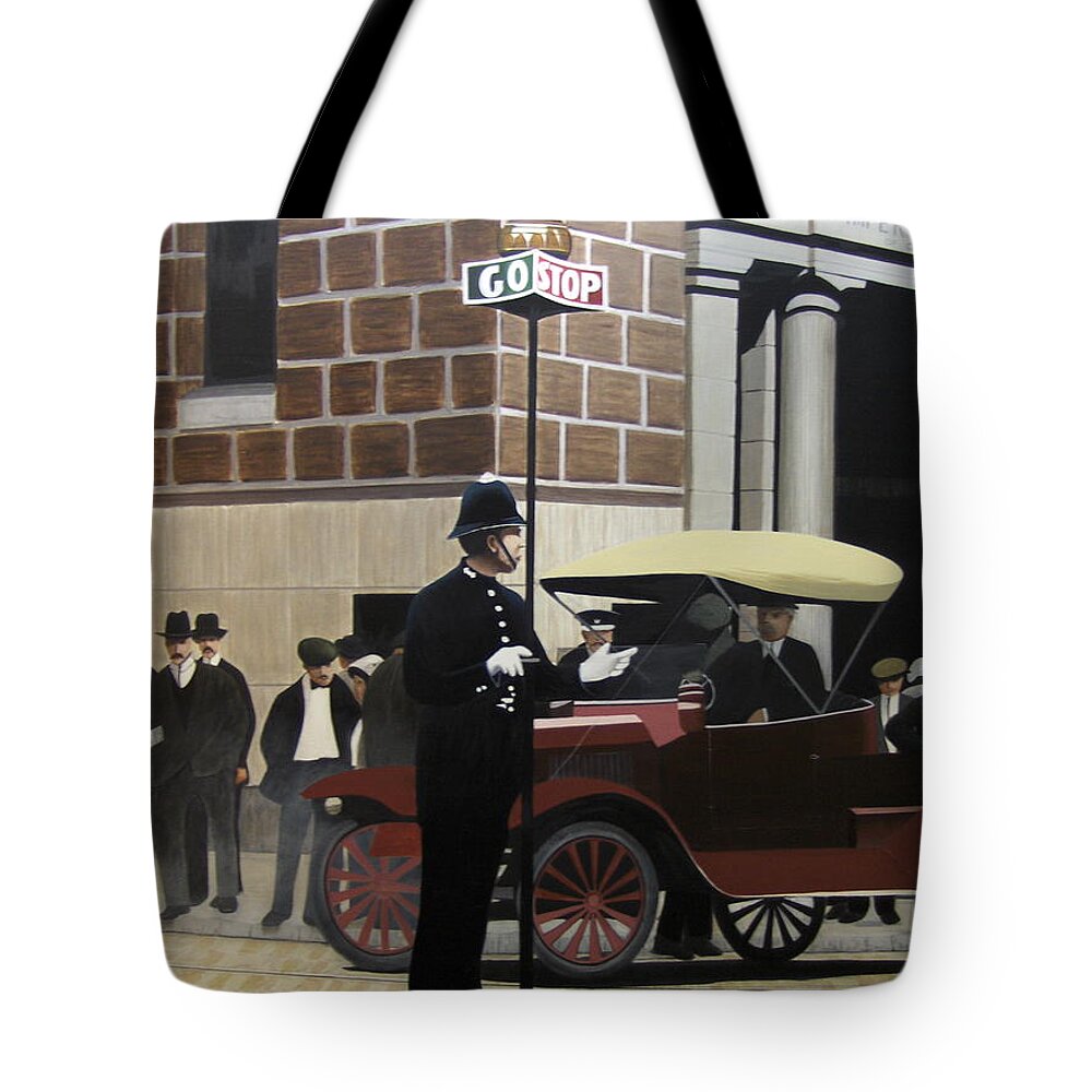 Streetscapes Tote Bag featuring the painting Toronto Traffic Cop 1912 by Kenneth M Kirsch