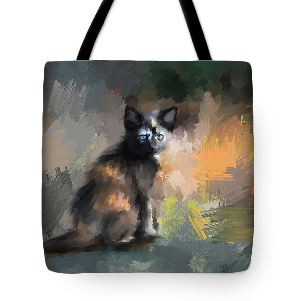 Kitten Tote Bag featuring the painting Tortoiseshell Kitten #1 by Jai Johnson