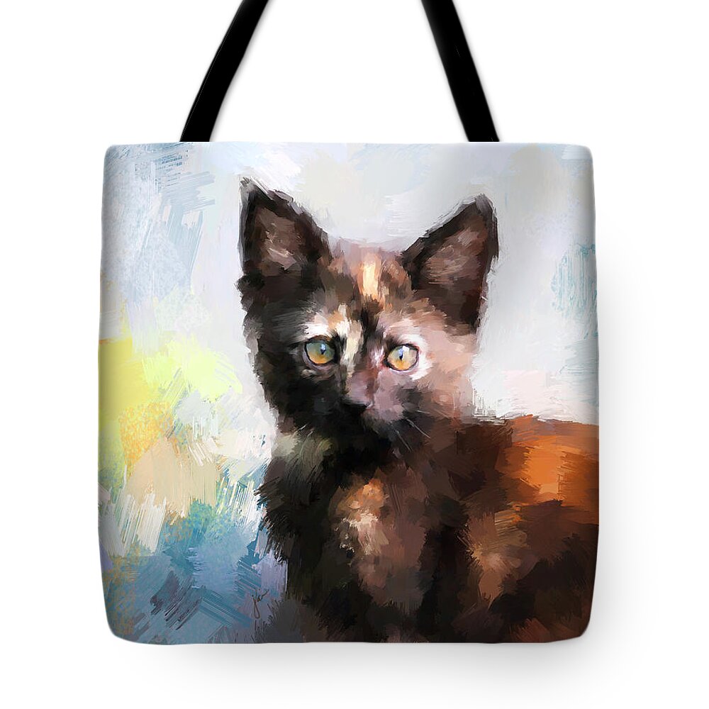 Kitten Tote Bag featuring the painting Tortoiseshell Kitten #2 by Jai Johnson