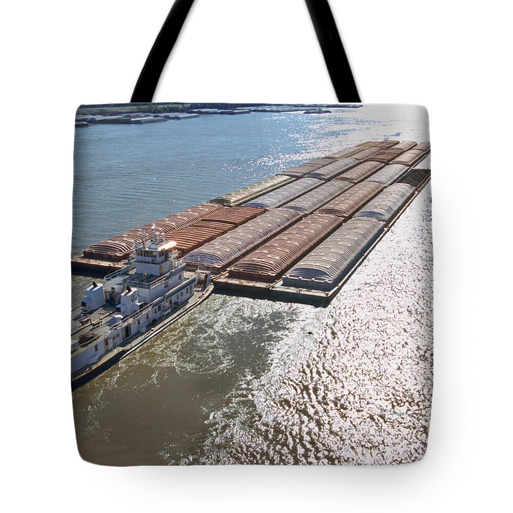 Towboats Tote Bag featuring the photograph Towboats and Barges on the Mississippi by Garry McMichael