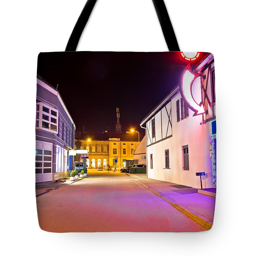 Christmas Tote Bag featuring the photograph Town of Koprivnica center evening view by Brch Photography