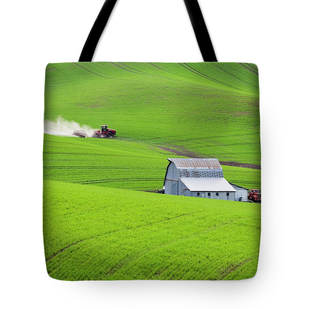 Scenics Tote Bag featuring the photograph Tractor And Farm, Palouse by Alan Majchrowicz