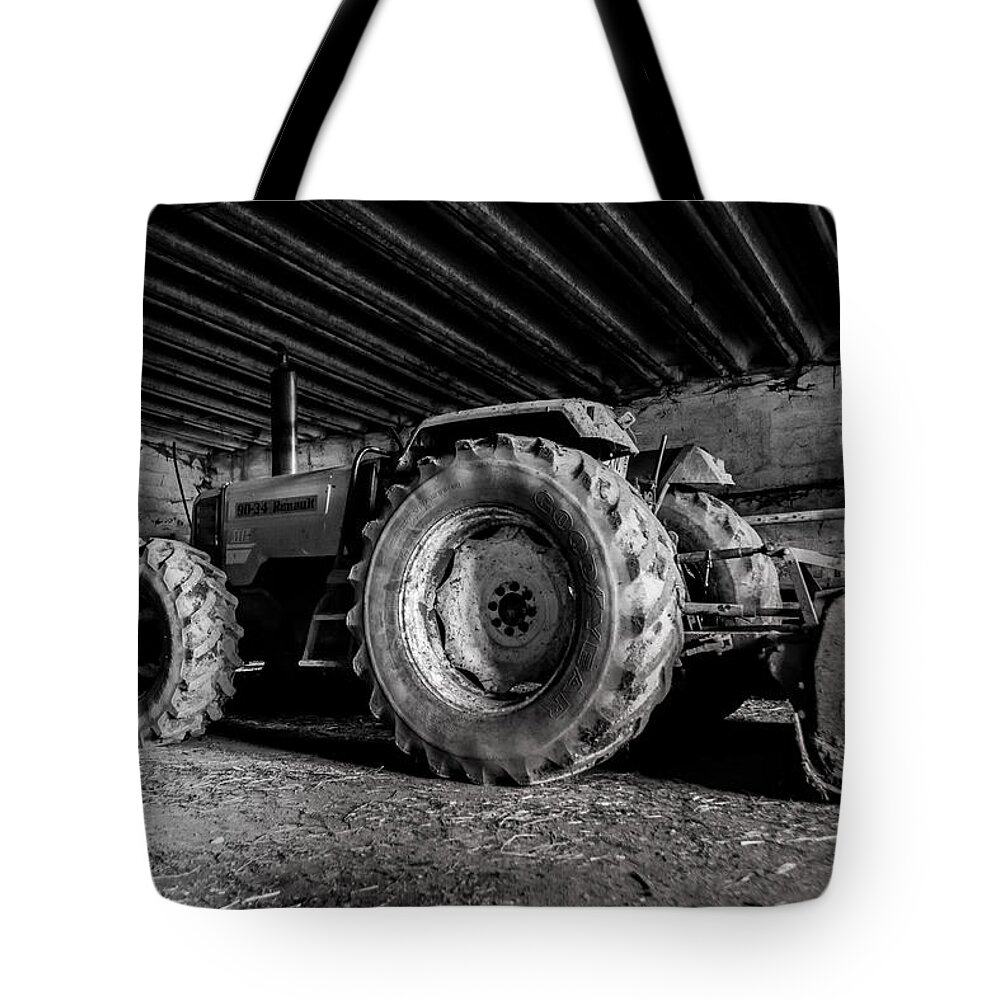 Fine Art Tote Bag featuring the photograph Tractor in the Barn by Joseph Amaral
