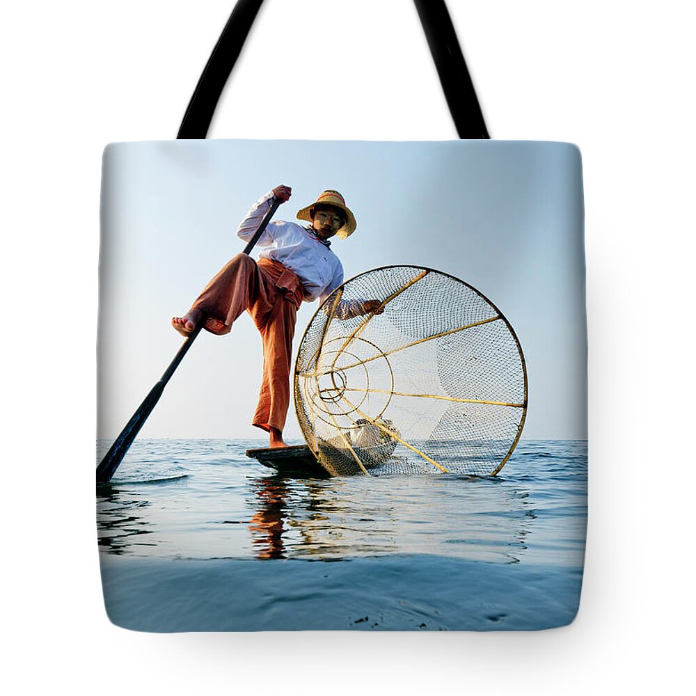 Traditional Bamboo Fisherman, Inle Tote Bag by Rwp Uk 