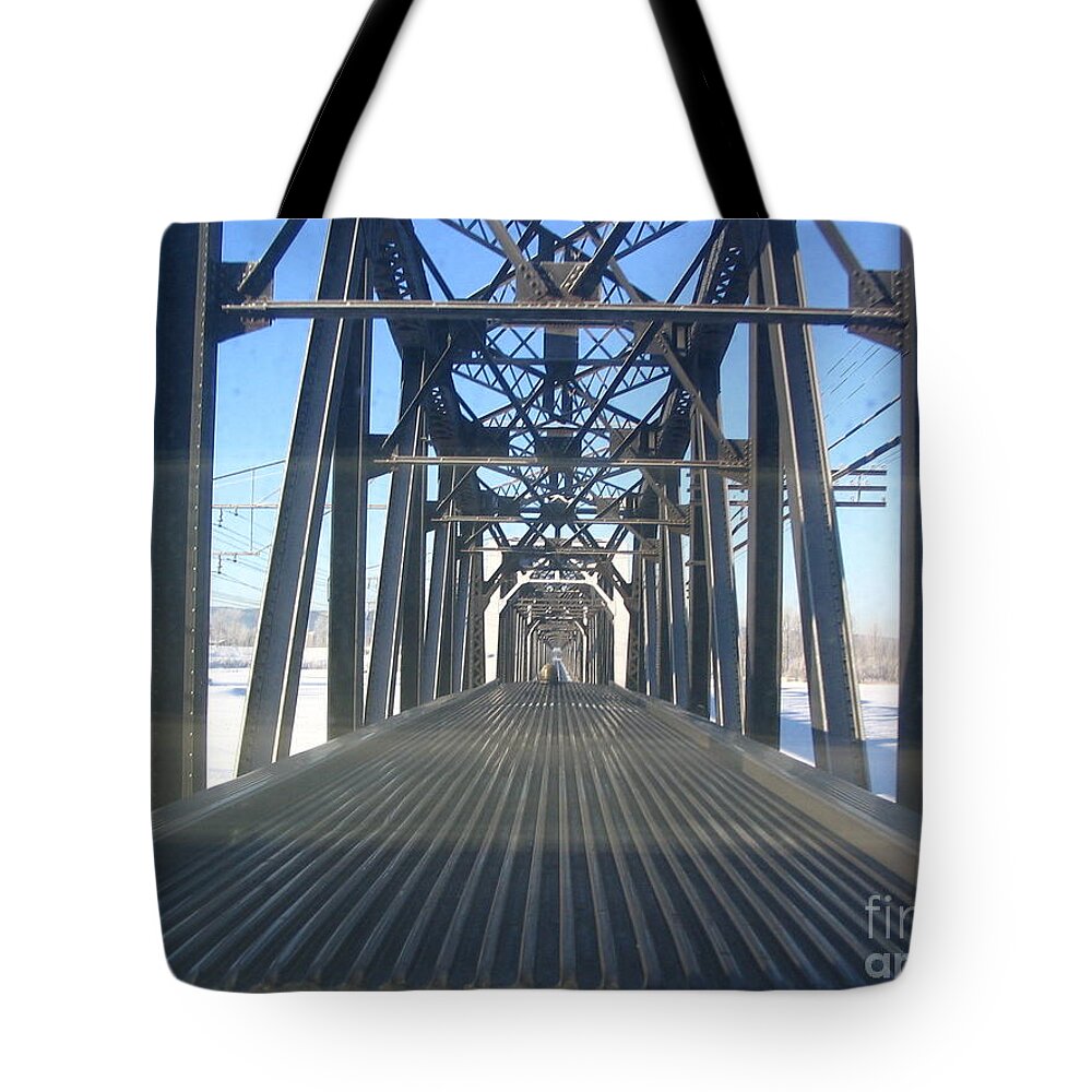 Train Tote Bag featuring the photograph Train Bridge by Vivian Martin