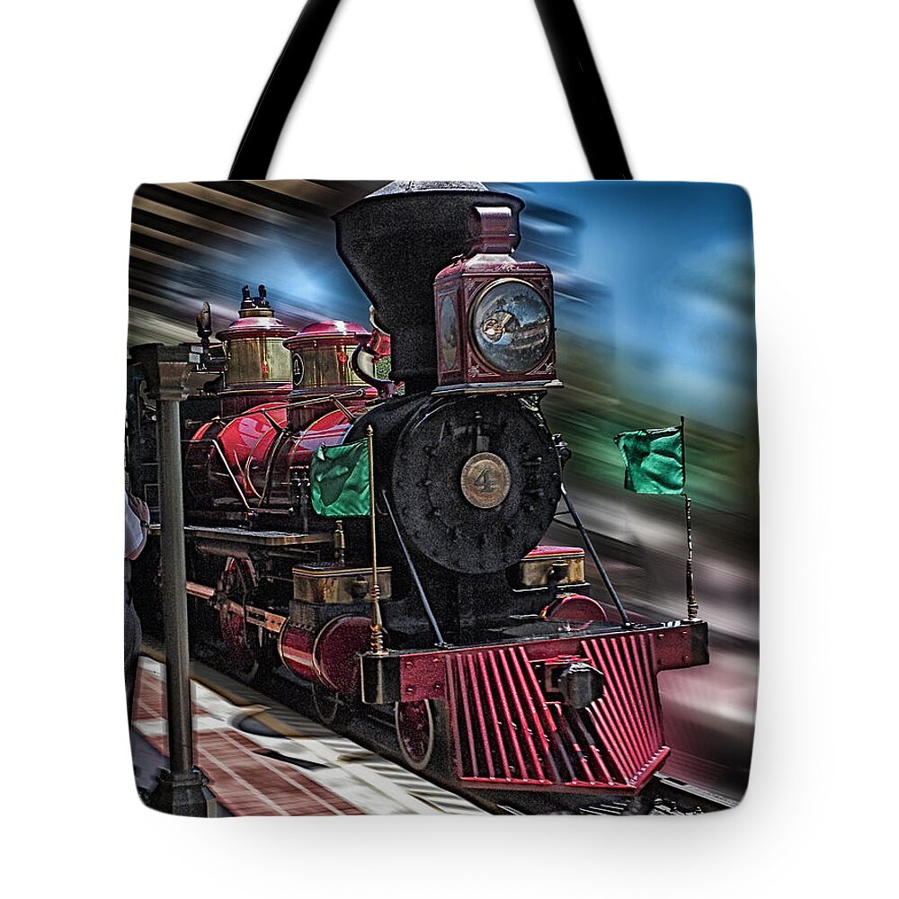 Black Tote Bag featuring the photograph Train Ride Magic Kingdom by Thomas Woolworth