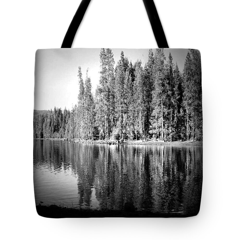 Lake Tote Bag featuring the photograph Tranquil Reflection in B and W by Joyce Dickens