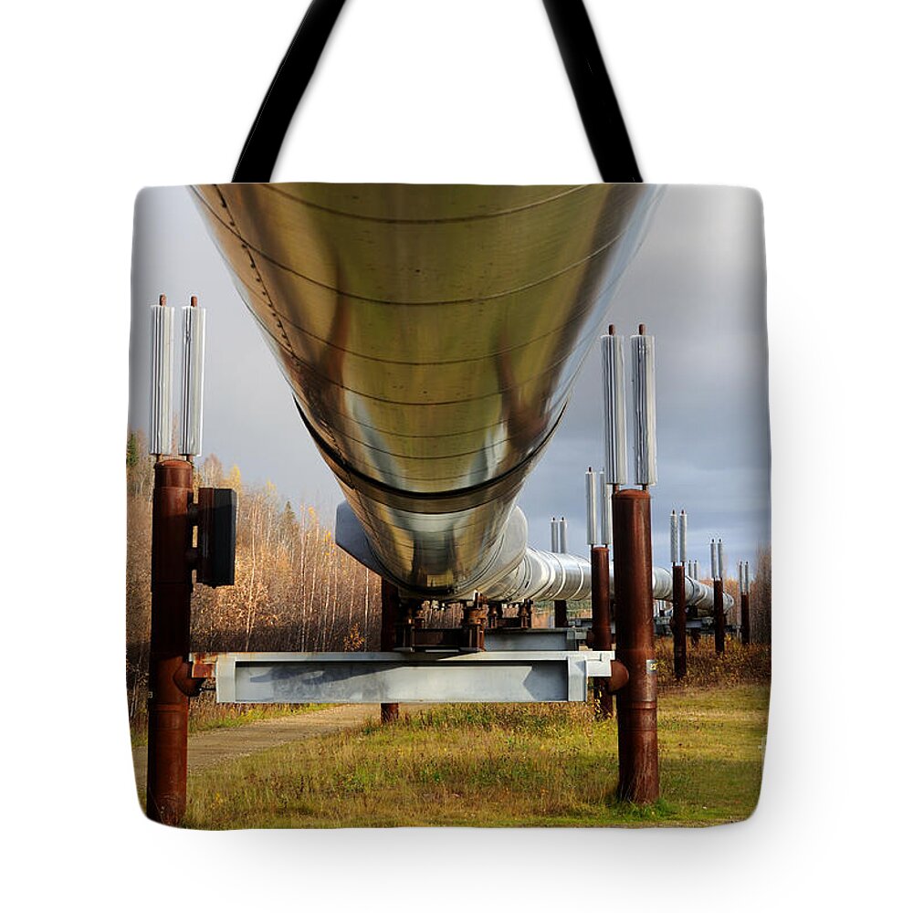 Oil Tote Bag featuring the photograph Trans-Alaska Oil Pipeline in the Fall by Gary Whitton