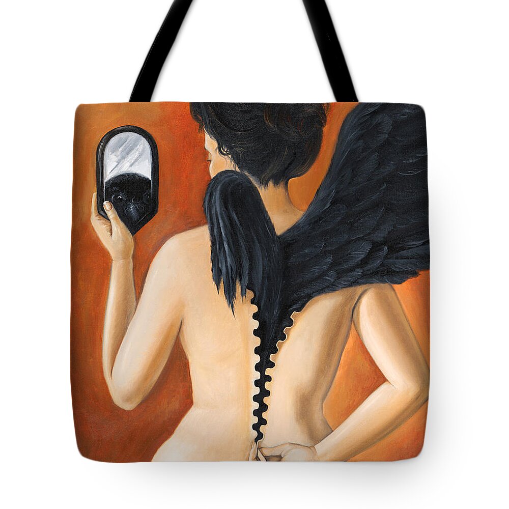 Nude Tote Bag featuring the painting Transformation by Margaryta Yermolayeva