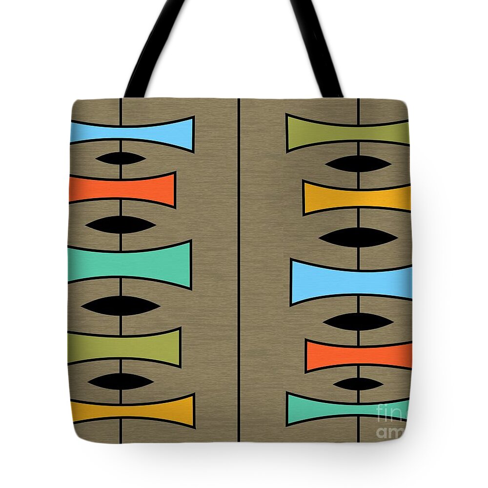Mid-century Modern Tote Bag featuring the digital art Trapezoids 3 on Brown by Donna Mibus