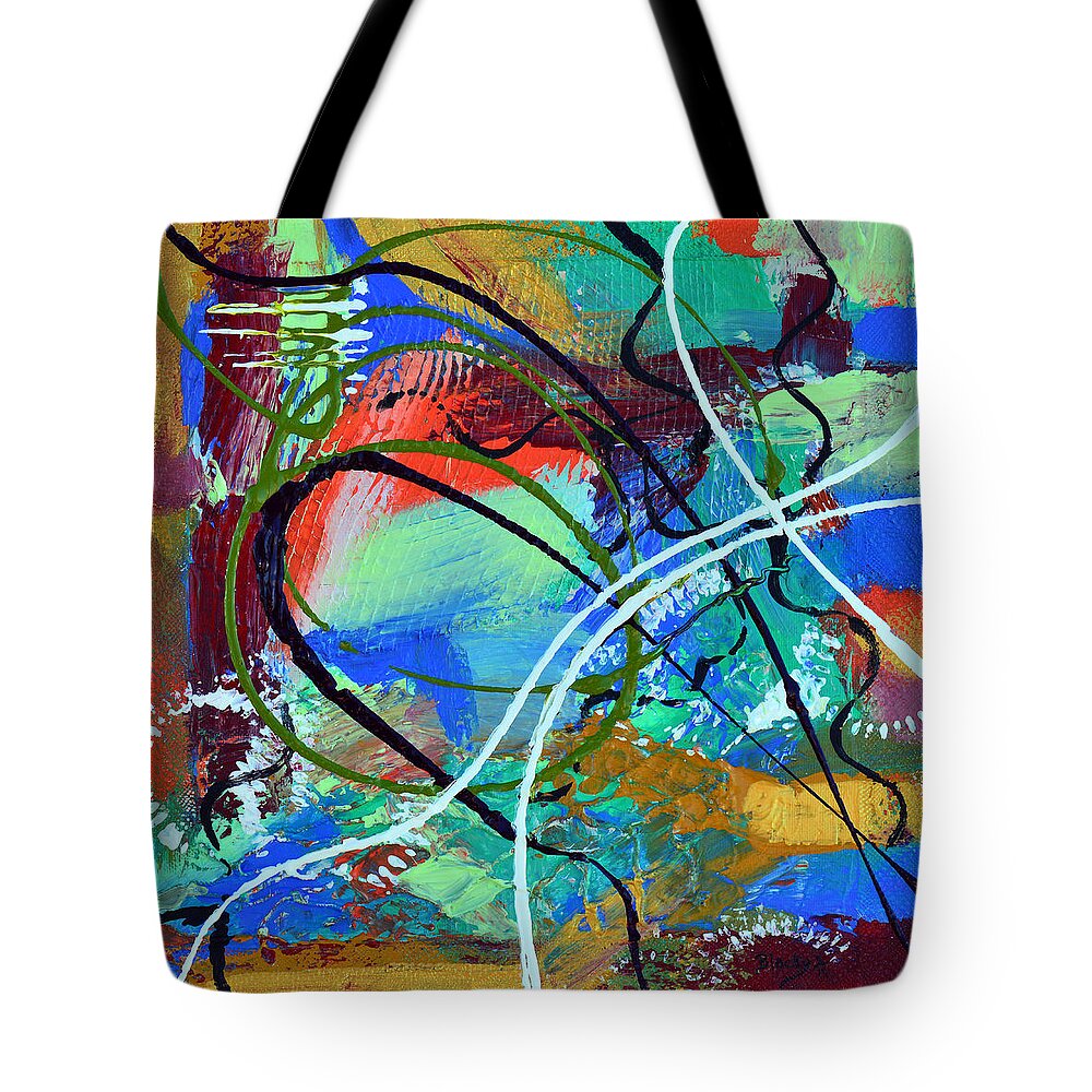 Bold Abstract Tote Bag featuring the mixed media Traveling With The Gypsies by Donna Blackhall