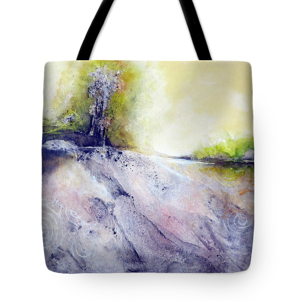 Art Tote Bag featuring the painting Tree Growing On Rocky Riverbank by Ikon Ikon Images