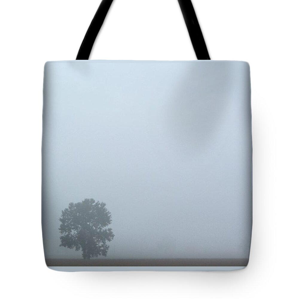 Landscape Tote Bag featuring the photograph Tree in Mist by Katie Beougher