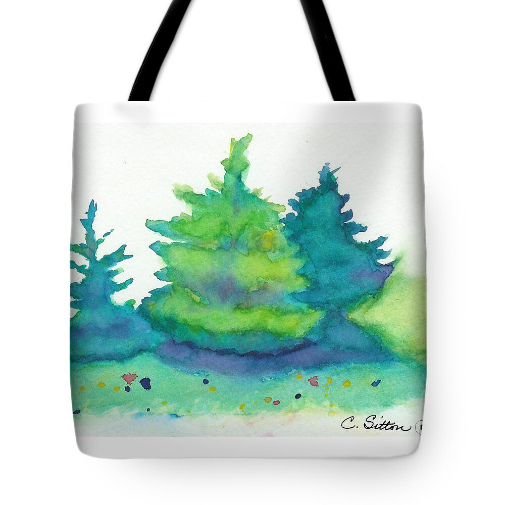 C Sitton Paintings Tote Bag featuring the painting Trees 2 by C Sitton
