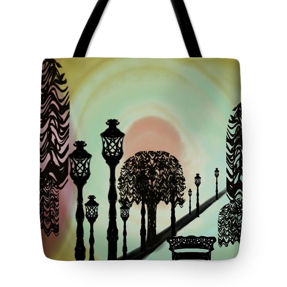 Abstract Tote Bag featuring the digital art Trees of Lights by Christine Fournier