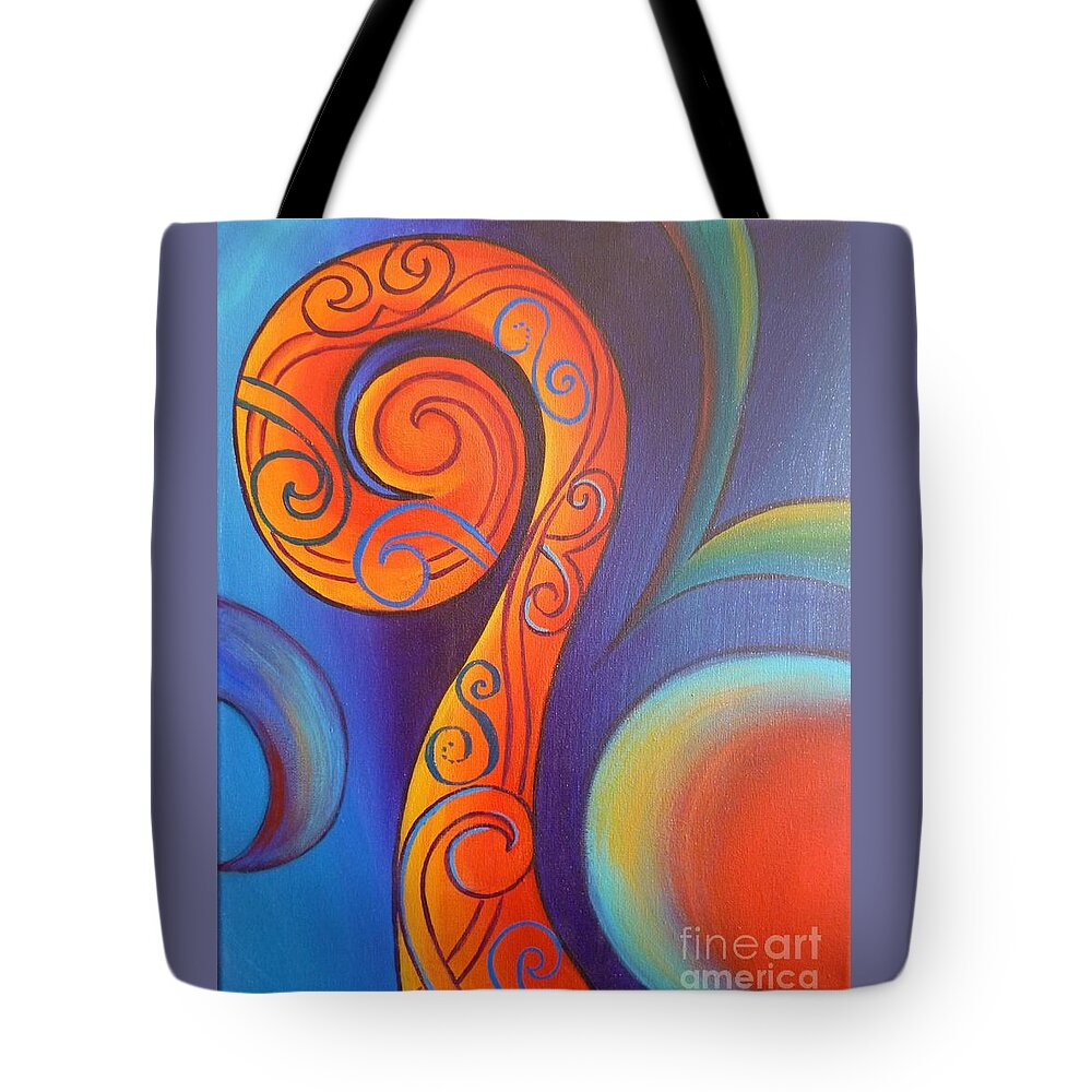 Reina Cottier Tote Bag featuring the painting Tribal Koru Red by Reina Cottier