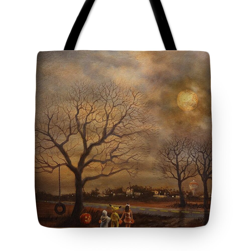  Halloween Tote Bag featuring the painting Trick-or-treat by Tom Shropshire