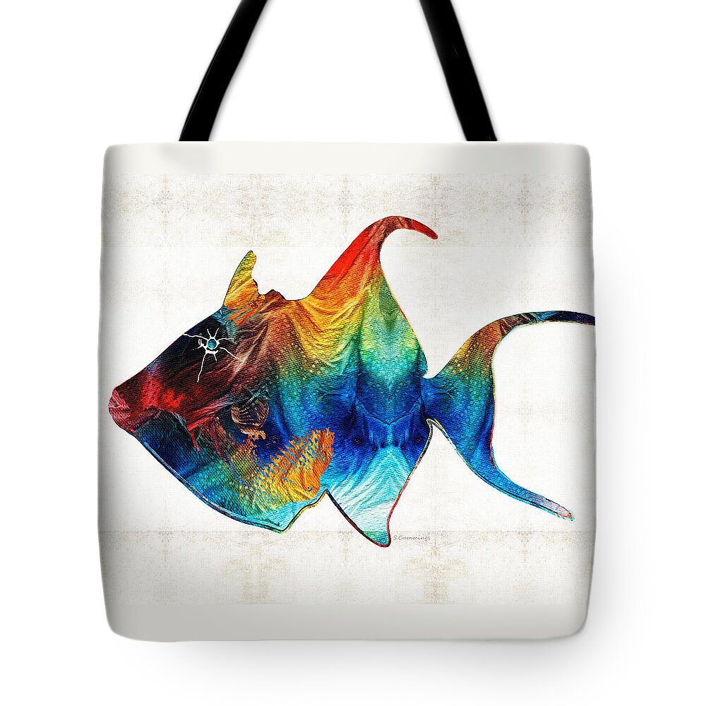 Triggerfish Tote Bag featuring the painting Trigger Happy Fish Art by Sharon Cummings by Sharon Cummings