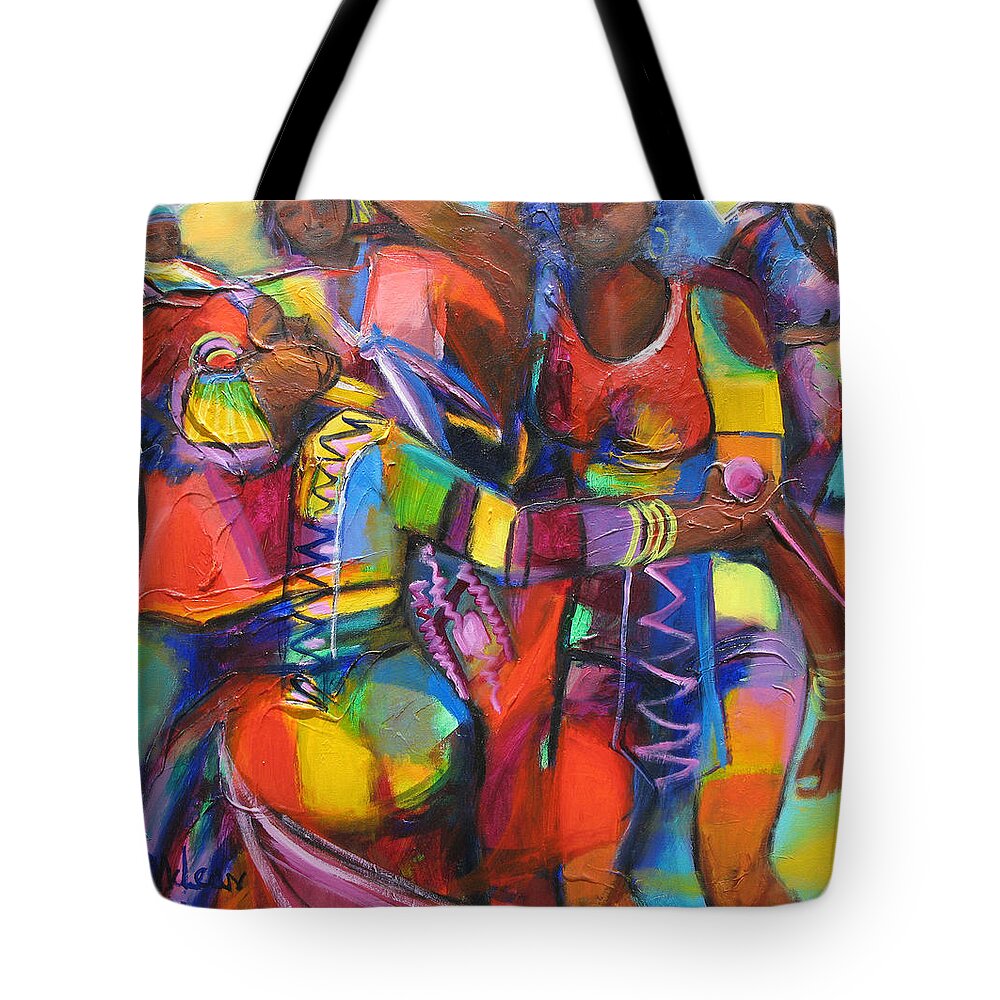 Abstract Tote Bag featuring the painting Trinidad Carnival by Cynthia McLean