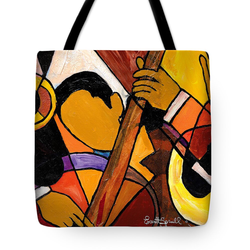 Everett Spruill Tote Bag featuring the mixed media Trip Trio 2 of 3 by Everett Spruill