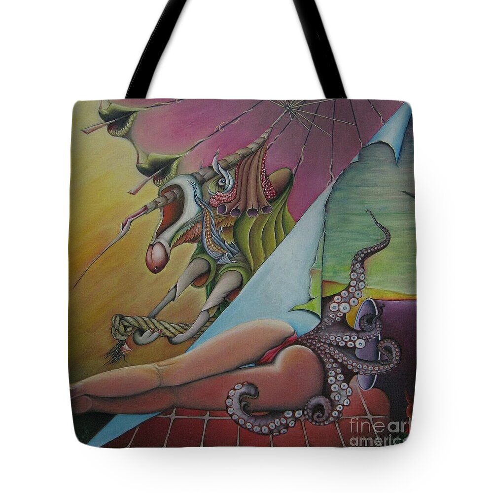 Nudes Tote Bag featuring the painting Triptych left by Bob Ivens