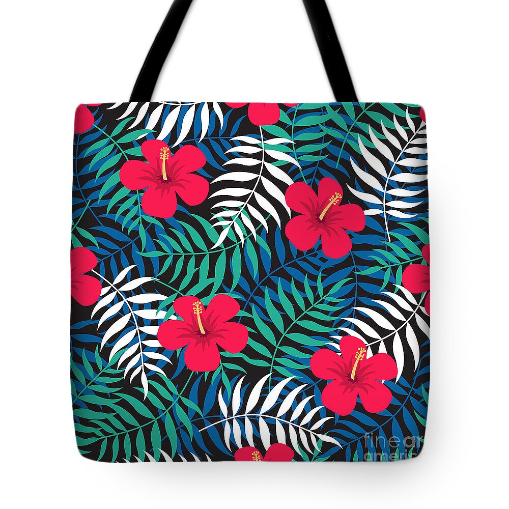 Art Tote Bag featuring the digital art Tropical Floral Seamless Pattern With by Ekaterina Bedoeva