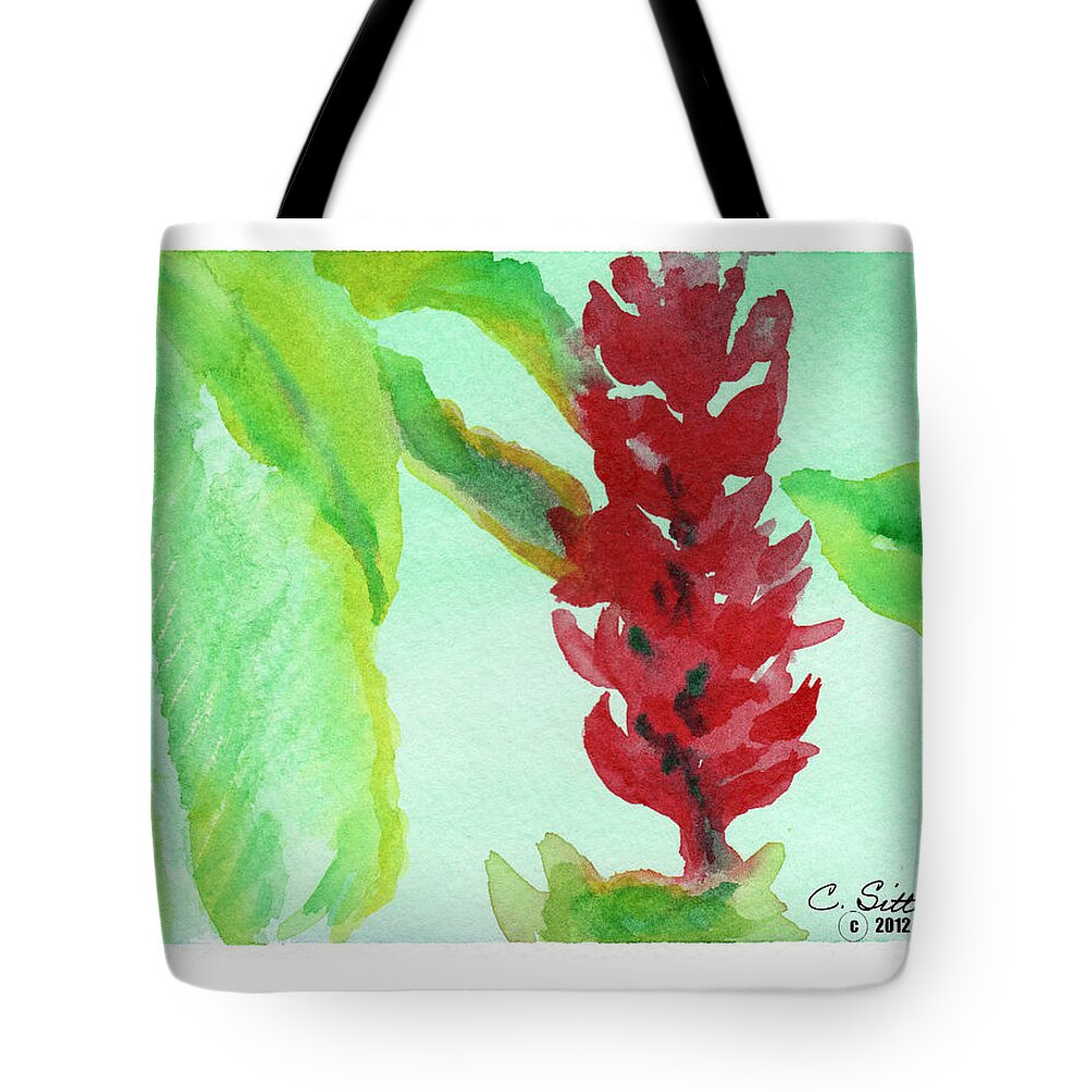 C Sitton Painting Paintings Tote Bag featuring the painting Tropical Flowers 2 by C Sitton