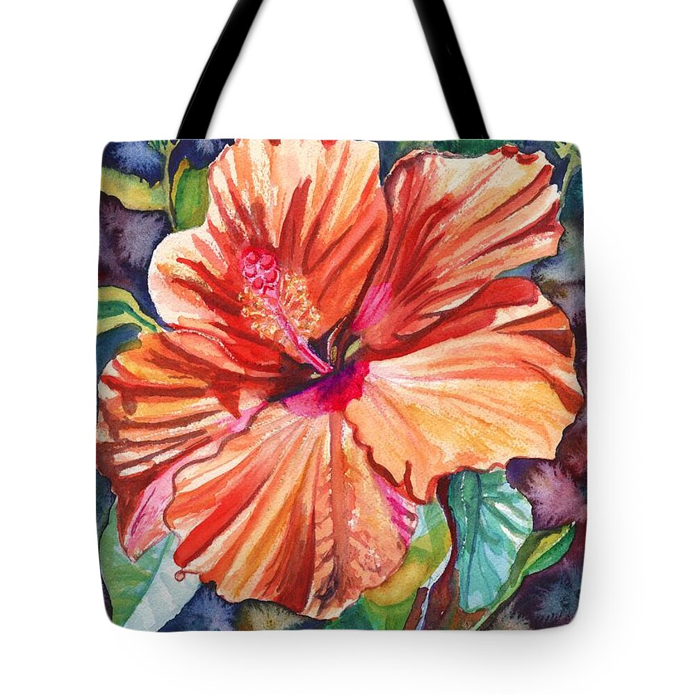 Hibiscus Tote Bag featuring the painting Tropical Hibiscus 5 by Marionette Taboniar