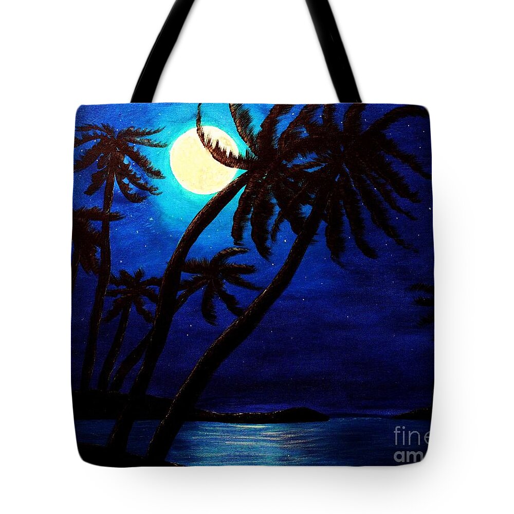 Barbara Griffin Tote Bag featuring the painting Tropical Moon on the Islands by Barbara A Griffin