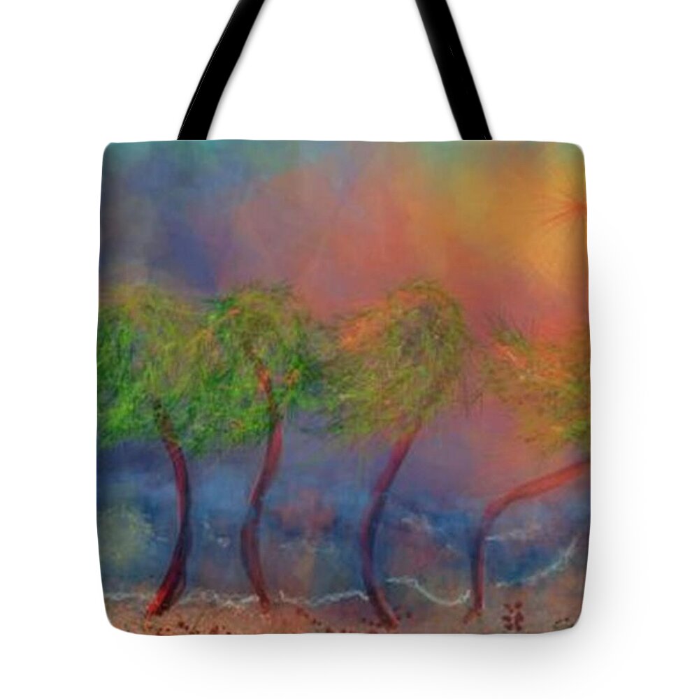 Tropical Scene Tote Bag featuring the digital art Tropical Sorm on the Way Out by Renee Michelle Wenker