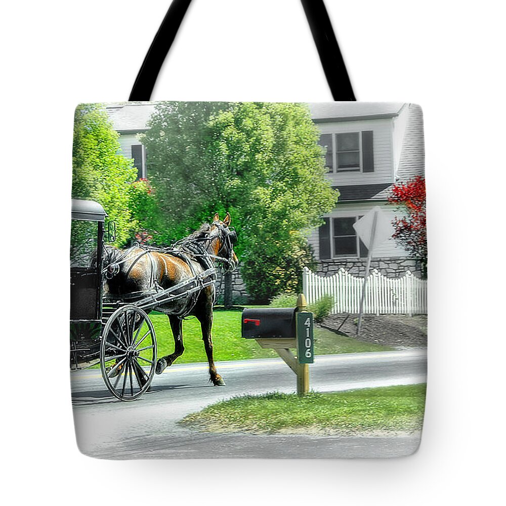 Amish Tote Bag featuring the photograph Trotting Along... by Dyle  Warren