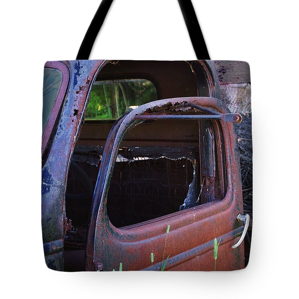 1946 Chevy Truck Tote Bag featuring the photograph Truck and Door by Randy Pollard