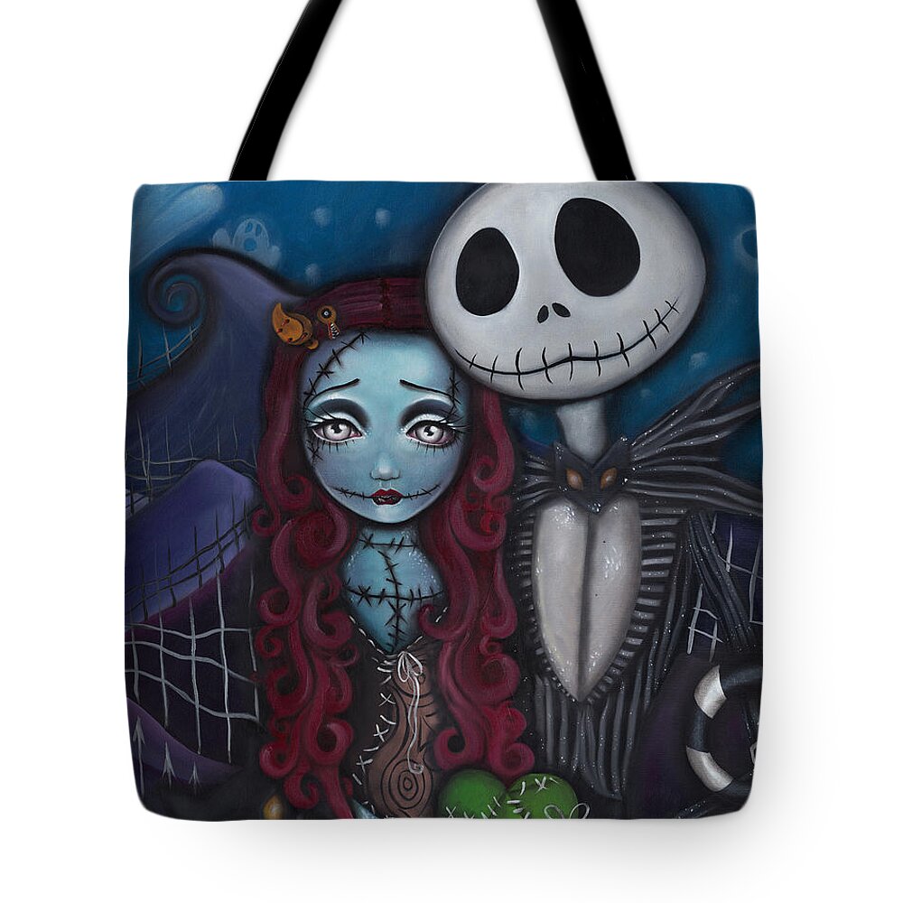 Nightmare Before Christmas Tote Bag featuring the painting True Love by Abril Andrade