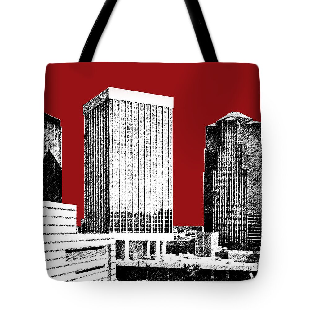 Architecture Tote Bag featuring the digital art Tucson Skyline 1 - Dark Red by DB Artist