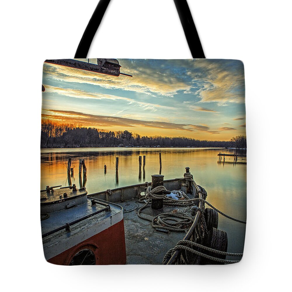 Tug Tote Bag featuring the photograph Tug at sunrise by Everet Regal