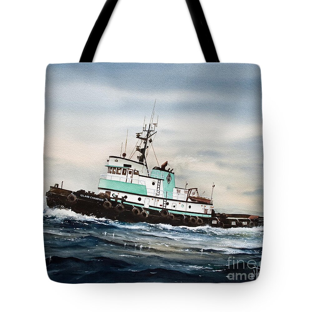 Tugs Tote Bag featuring the painting Tugboat ISLAND CHAMPION by James Williamson