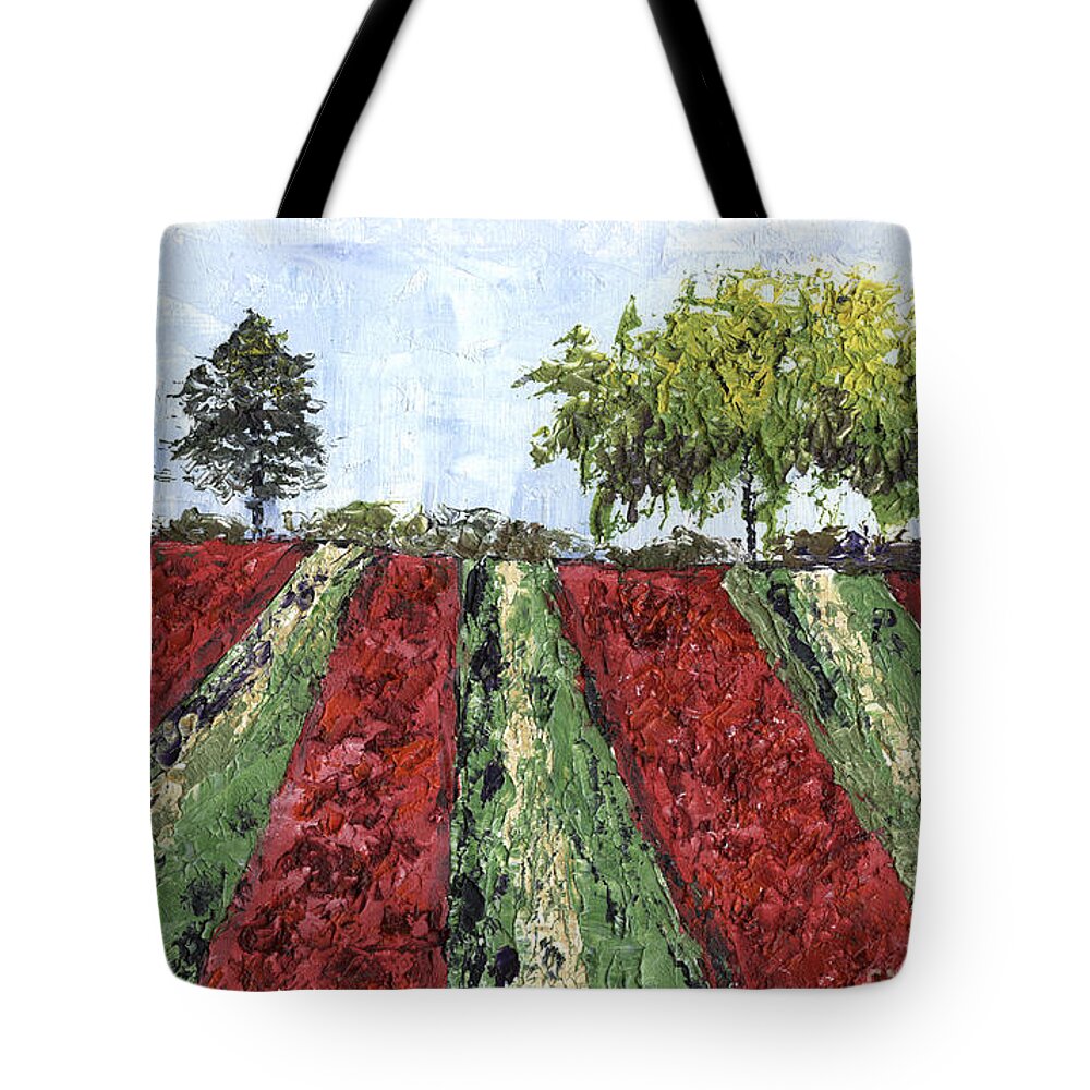 Tulips Tote Bag featuring the painting Tulip Field by Ginny Neece